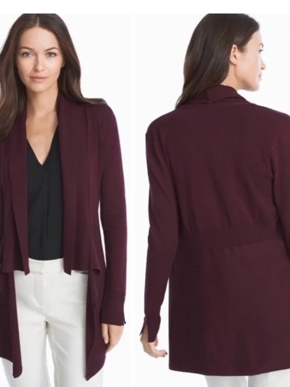 White House Black Market Waterfall Midi Cardigan Cabernet Medium NWT